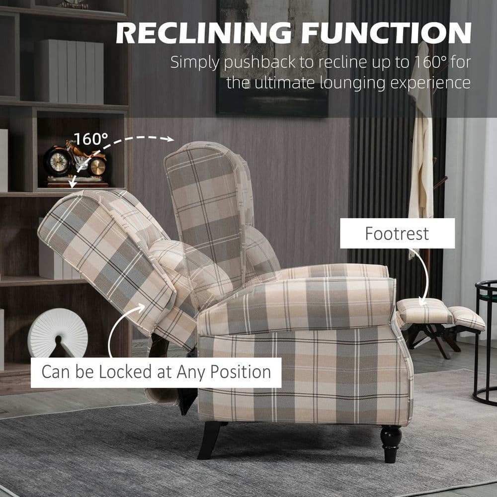image-HOMCOM Recliner Chair for Living Room Wingback Chair with Padded Armrest Khaki