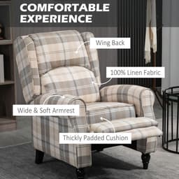 image-HOMCOM Recliner Chair for Living Room Wingback Chair with Padded Armrest Khaki