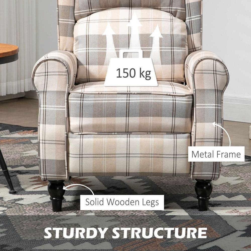 image-HOMCOM Recliner Chair for Living Room Wingback Chair with Padded Armrest Khaki