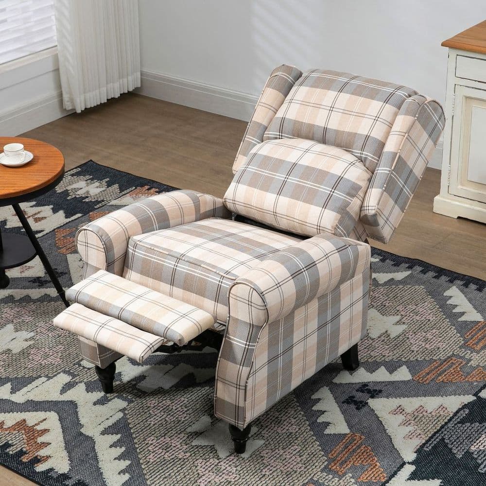 image-HOMCOM Recliner Chair for Living Room Wingback Chair with Padded Armrest Khaki