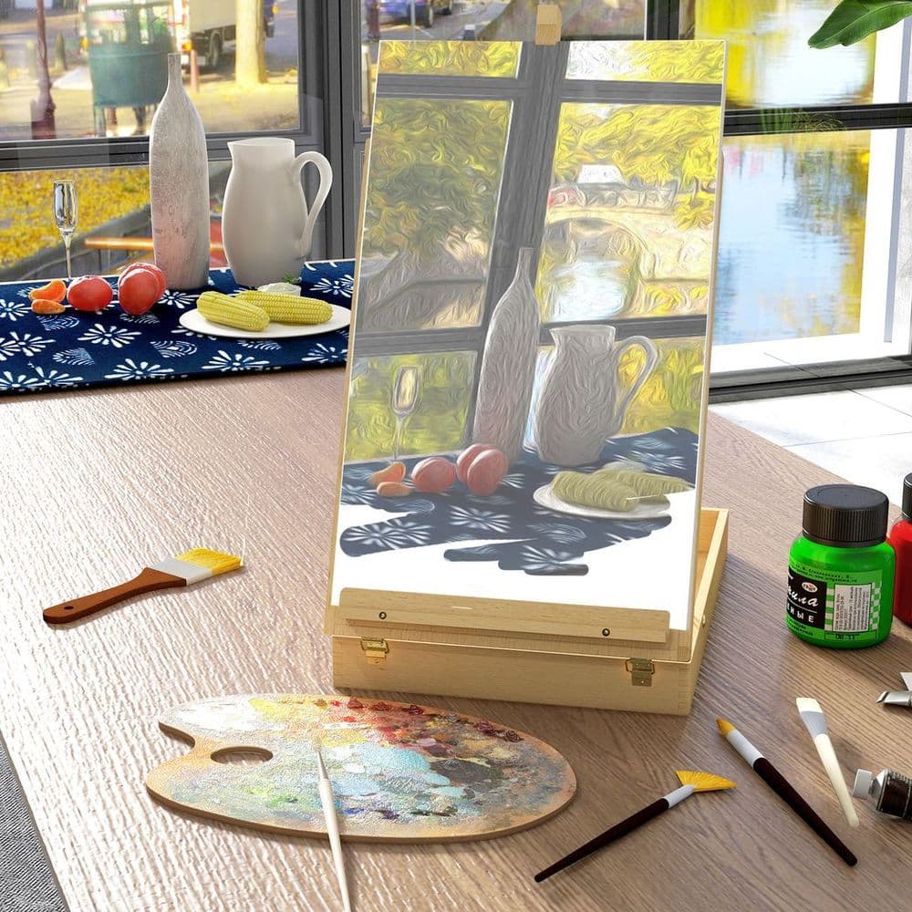 image-Vinsetto Wooden Table Easel Box Hold Canvas up to 61cm Adjustable Sketch Board