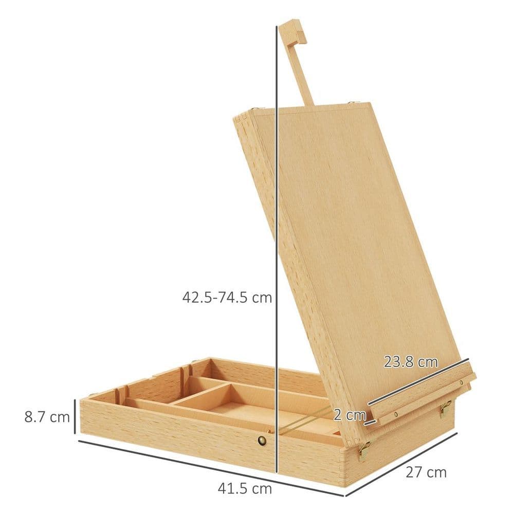 image-Vinsetto Wooden Table Easel Box Hold Canvas up to 61cm Adjustable Sketch Board