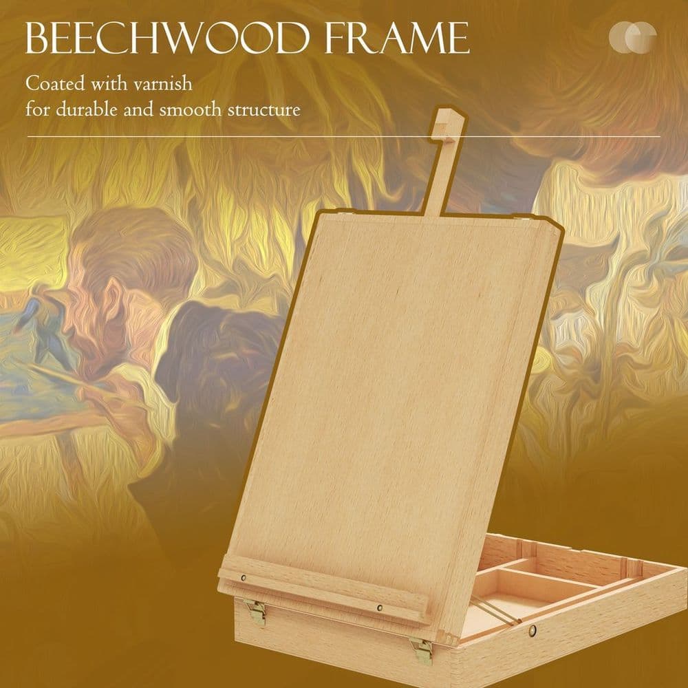 image-Vinsetto Wooden Table Easel Box Hold Canvas up to 61cm Adjustable Sketch Board
