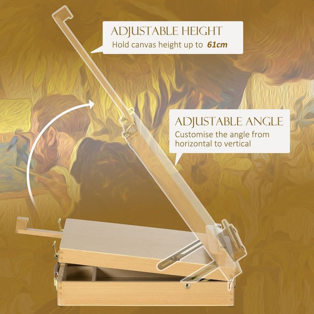 image-Vinsetto Wooden Table Easel Box Hold Canvas up to 61cm Adjustable Sketch Board