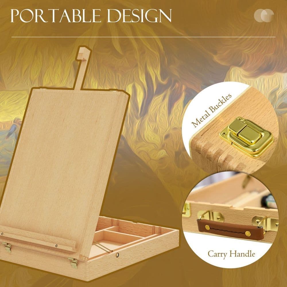 image-Vinsetto Wooden Table Easel Box Hold Canvas up to 61cm Adjustable Sketch Board