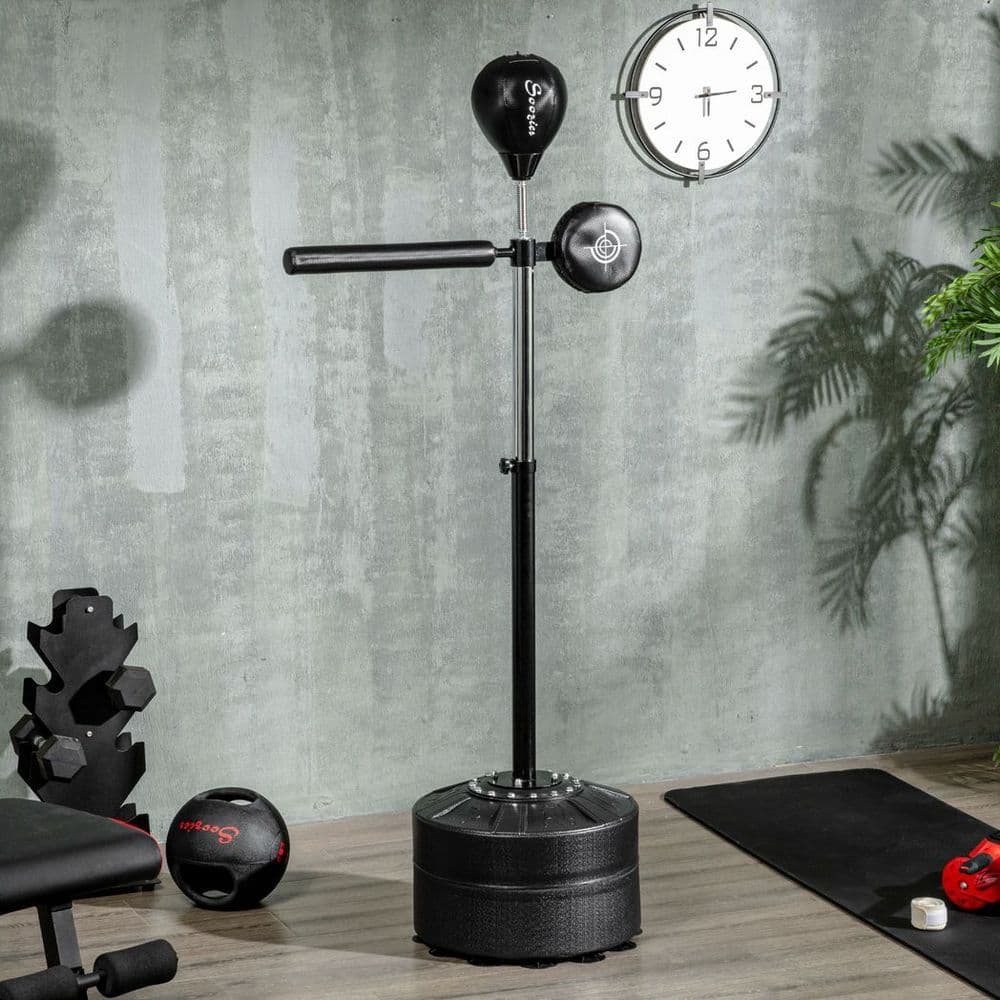 image-SPORTNOW Adjustable Speed Bag, Boxing Bag with Stand, Reflex Bar, Black