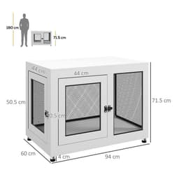 image-Dog Kennel Furniture End Table w/ Two Doors, Soft Cushion for Large, Medium Dogs