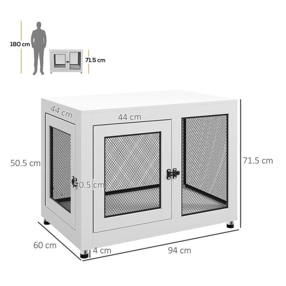 image-Dog Kennel Furniture End Table w/ Two Doors, Soft Cushion for Large, Medium Dogs