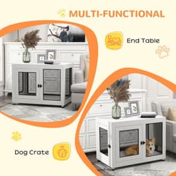 image-Dog Kennel Furniture End Table w/ Two Doors, Soft Cushion for Large, Medium Dogs