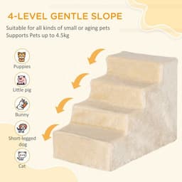 image-Portable Dog Stairs with Washable Plush Cover, for High Bed Sofa - Beige