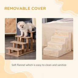 image-Portable Dog Stairs with Washable Plush Cover, for High Bed Sofa - Beige