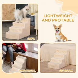 image-Portable Dog Stairs with Washable Plush Cover, for High Bed Sofa - Beige