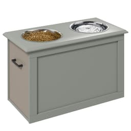 image-Raised Pet Dog Bowls w/ Storage, Two Bowls, Elevated Base - Grey