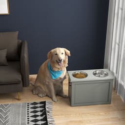 image-Raised Pet Dog Bowls w/ Storage, Two Bowls, Elevated Base - Grey