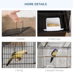 image-Metal Bird Cage w/ Plastic Perch Food Container Handle 50.5 x 40 x 63cm Black
