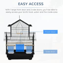 image-Metal Bird Cage w/ Plastic Perch Food Container Handle 50.5 x 40 x 63cm Black