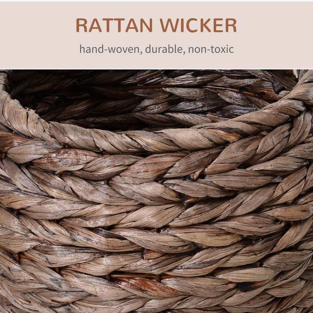 image-Wicker Cat House, Raised Cat Bed with Cylindrical Base, 42 x 33 x 52cm - Brown
