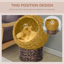 image-Wicker Cat House, Raised Cat Bed with Cylindrical Base, 42 x 33 x 52cm - Brown
