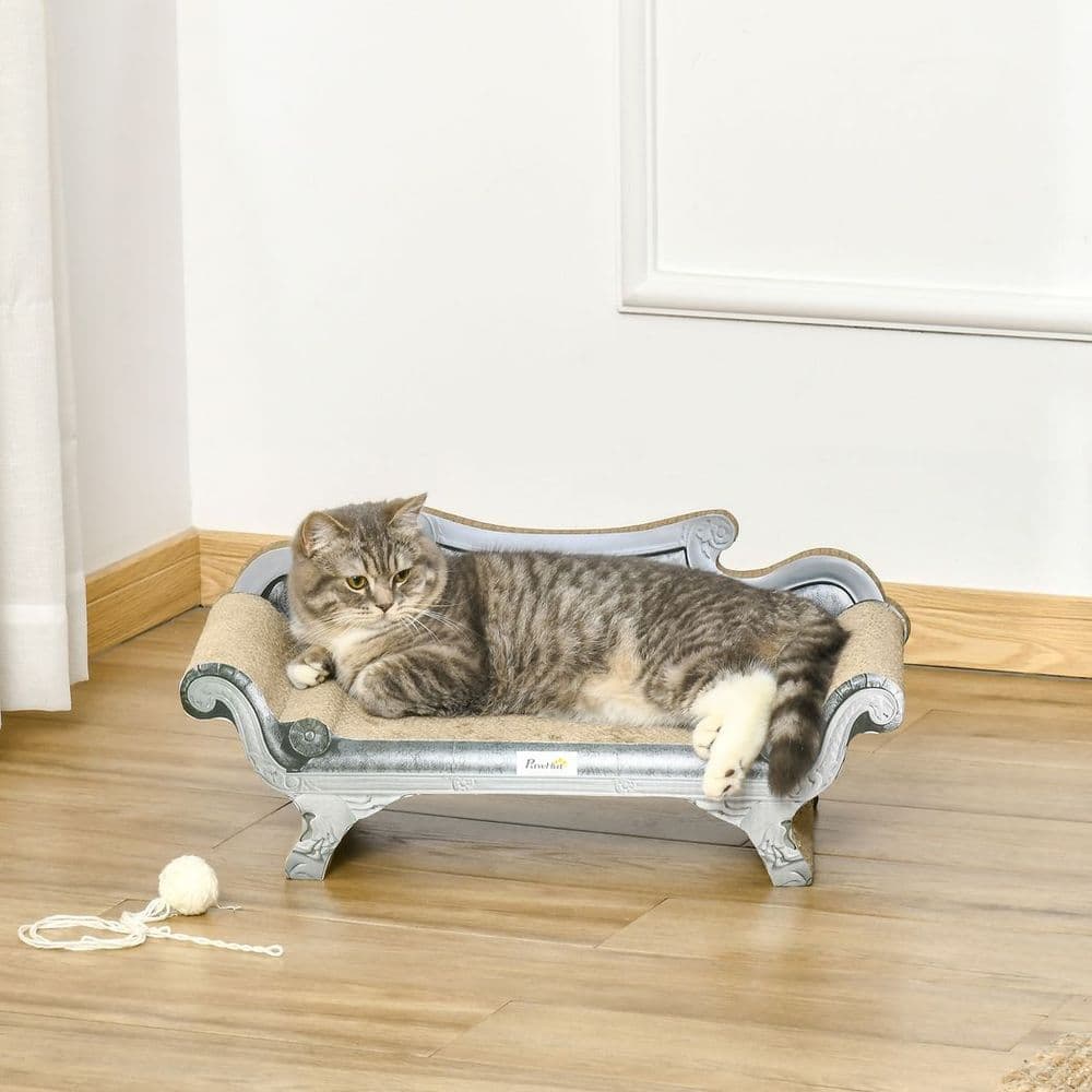 image-Cardboard Scratcher Lounger Bed, Cat Scratching Board with Catnip, 60x29x26.5cm