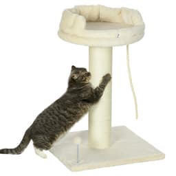 image-Cat Tree for Indoor Cats w/ Sisal Scratching Post, Spacious Kitten Bed - Cream