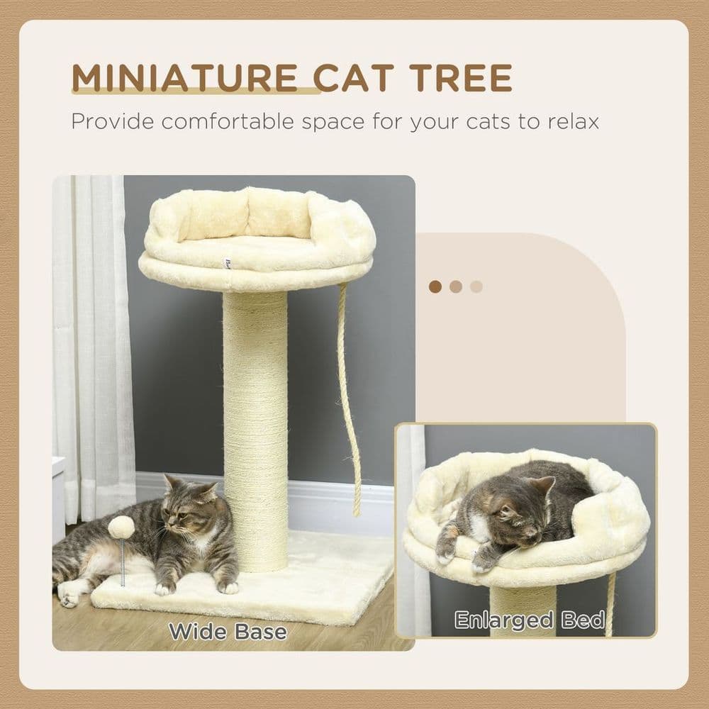 image-Cat Tree for Indoor Cats w/ Sisal Scratching Post, Spacious Kitten Bed - Cream
