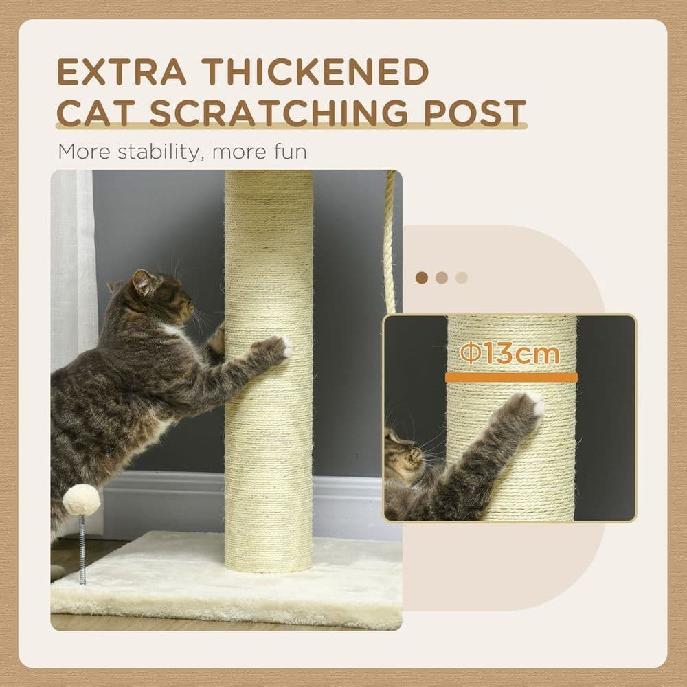 image-Cat Tree for Indoor Cats w/ Sisal Scratching Post, Spacious Kitten Bed - Cream