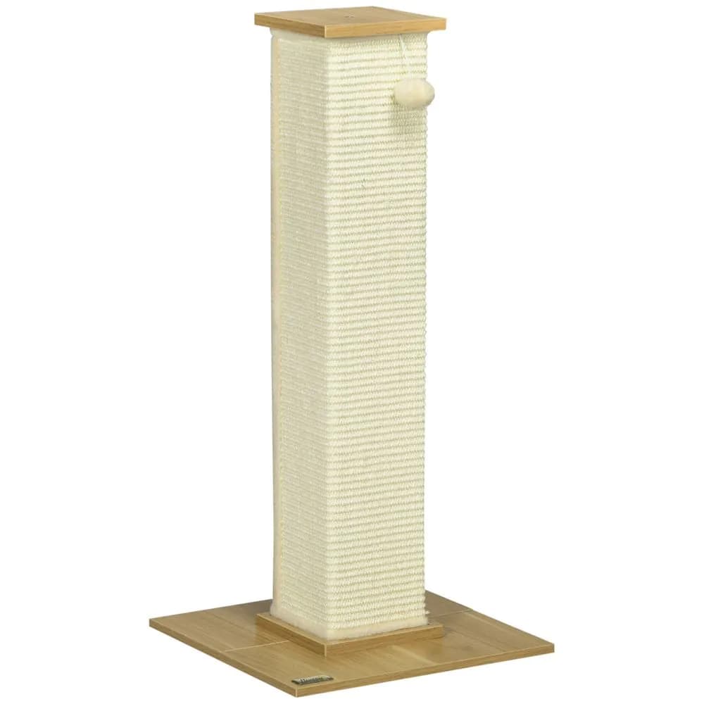 image-80cm Sisal Rope Scratching Post w/ Toy Ball - White