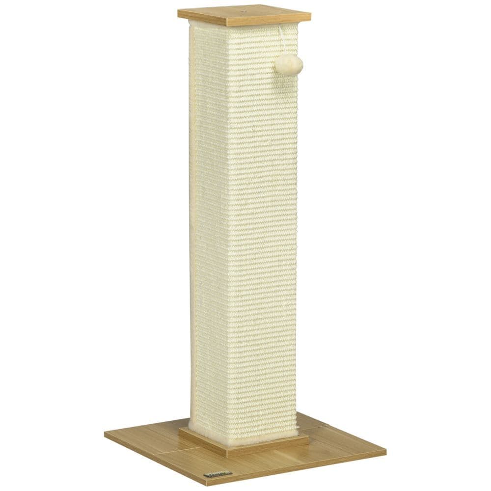 image-80cm Sisal Rope Scratching Post w/ Toy Ball - White