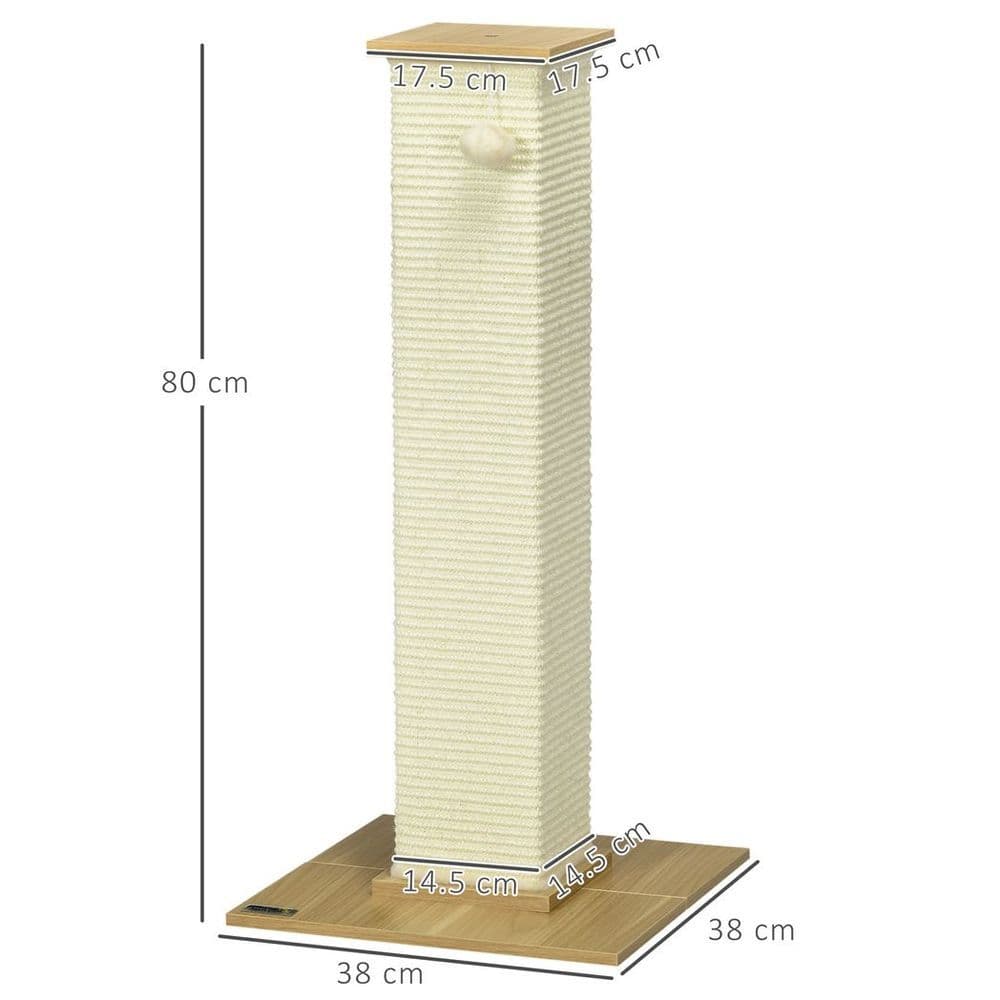 image-80cm Sisal Rope Scratching Post w/ Toy Ball - White