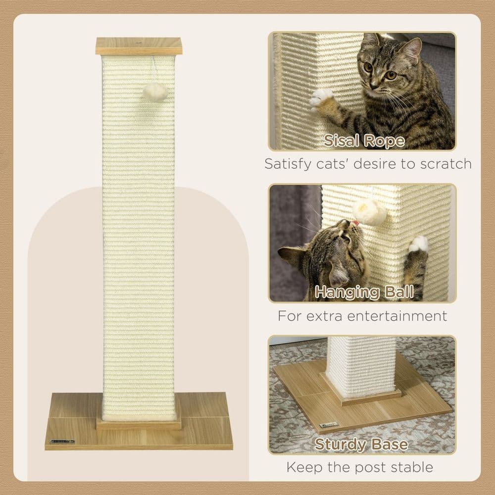 image-80cm Sisal Rope Scratching Post w/ Toy Ball - White