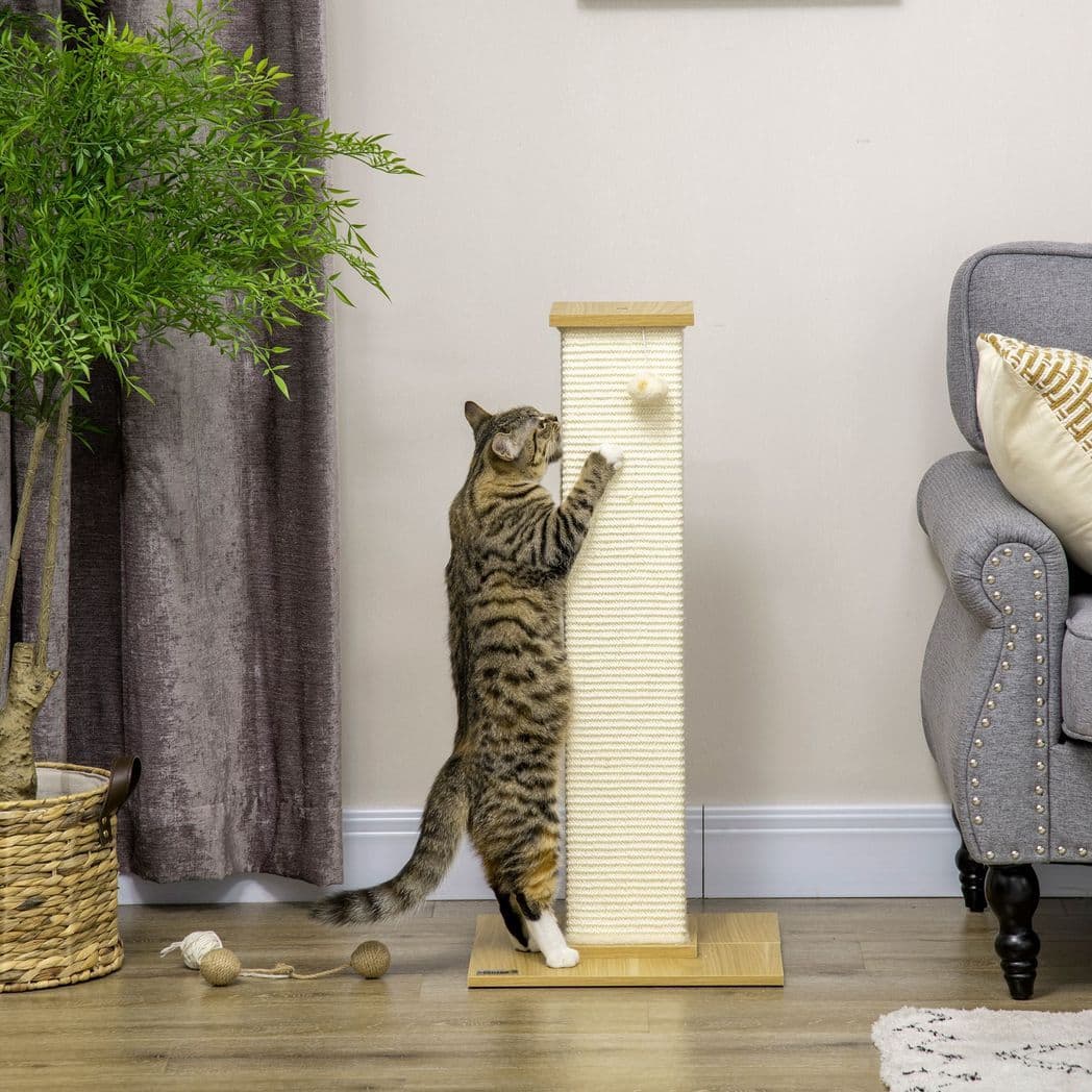 image-80cm Sisal Rope Scratching Post w/ Toy Ball - White