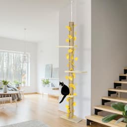 image-242cm Adjustable Floor-To-Ceiling Cat Tree w/ Anti-Slip Kit - Yellow