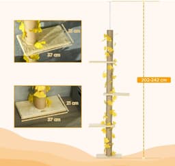 image-242cm Adjustable Floor-To-Ceiling Cat Tree w/ Anti-Slip Kit - Yellow