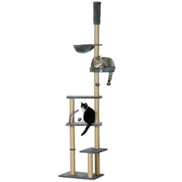 image-6-Tier Floor to Ceiling Cat Tree with Scratching Post, Bed, Hammock, Grey