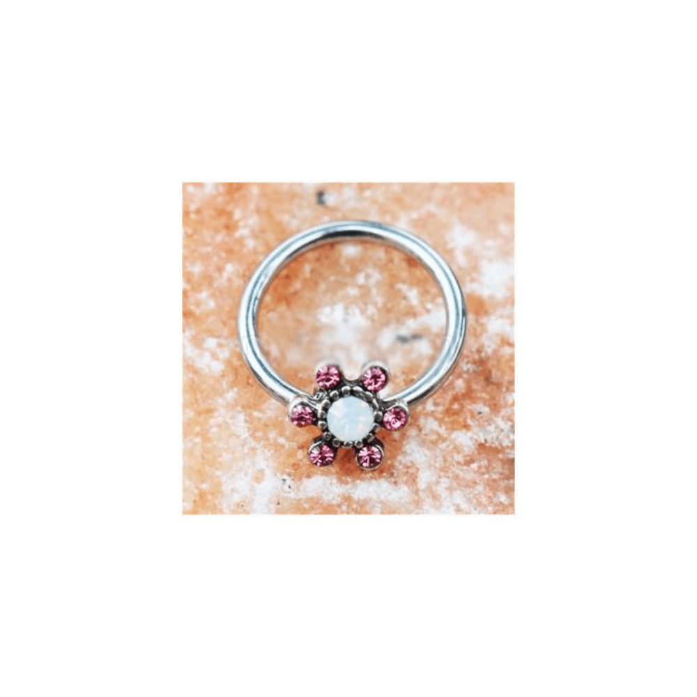 image-316L Stainless Steel Jeweled Flower Snap-in Captive Bead Ring / Septum Ring