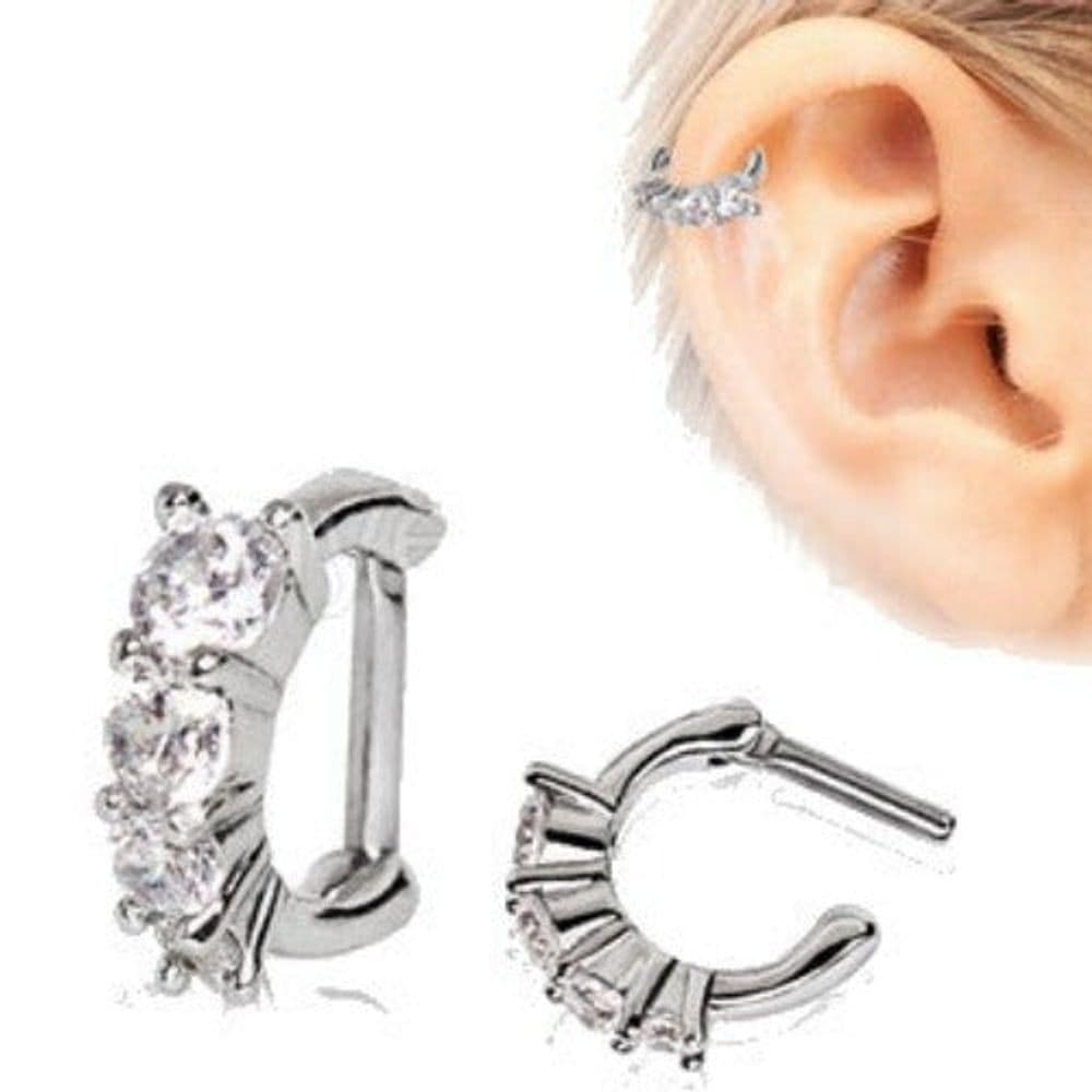 image-316L Stainless Steel Cascading CZ Cartilage Clicker Earring