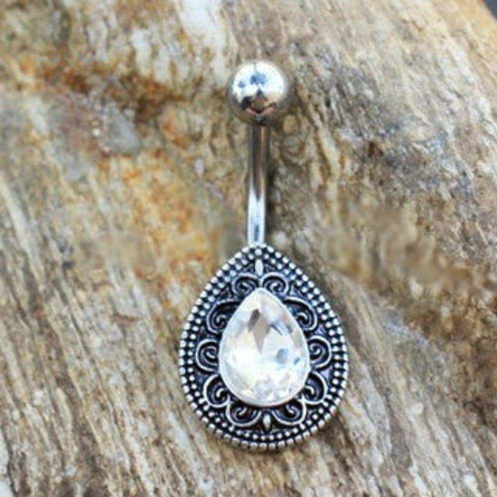 image-316L Stainless Steel Ornate Teardrop Navel Ring
