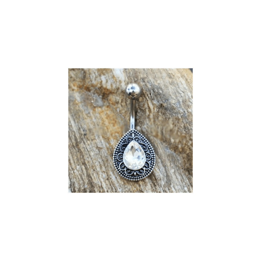 image-316L Stainless Steel Ornate Teardrop Navel Ring