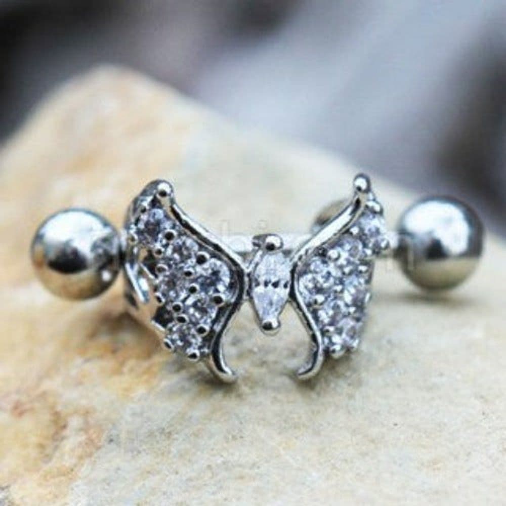 image-316L Stainless Steel Fancy Jeweled Butterfly Cartilage Cuff Earring