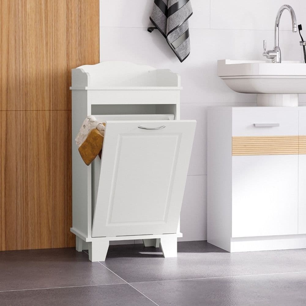image-Free Standing Home Organizer Hamper, Bathroom Storage Cabinet, White
