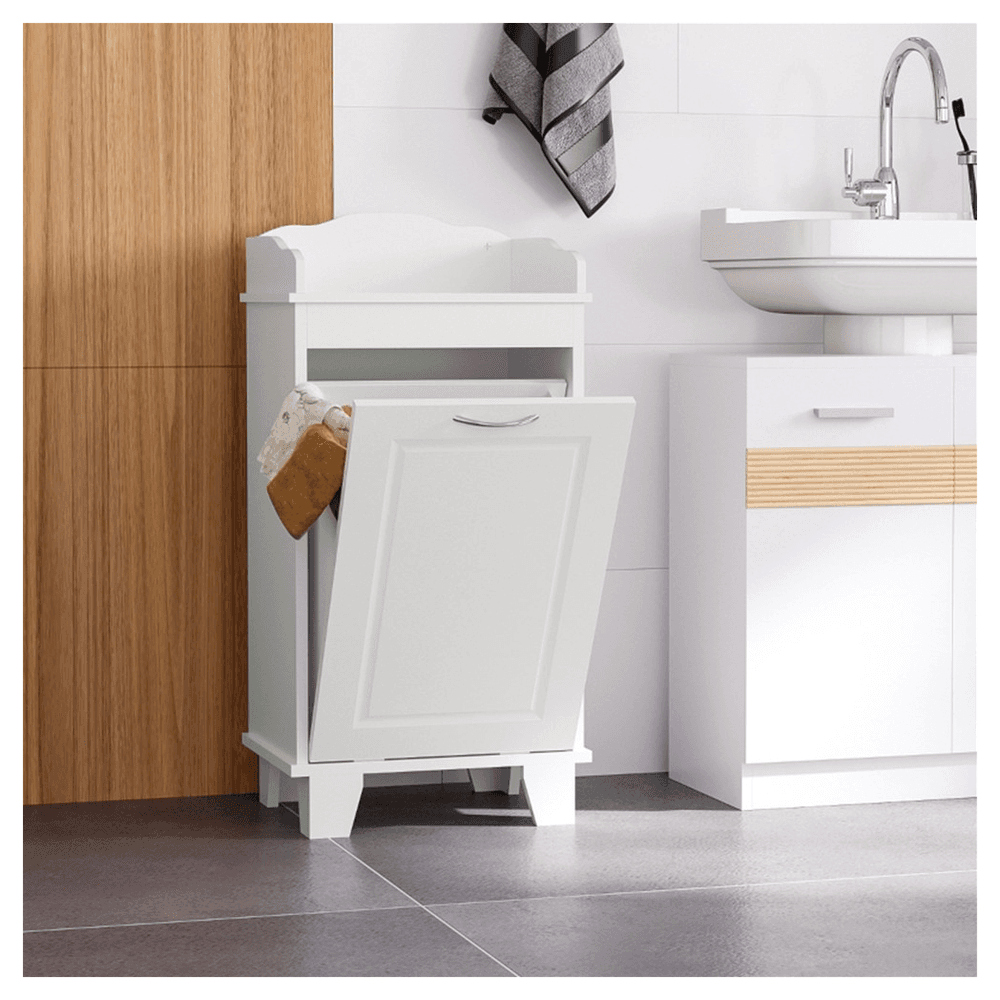 image-Free Standing Home Organizer Hamper, Bathroom Storage Cabinet, White