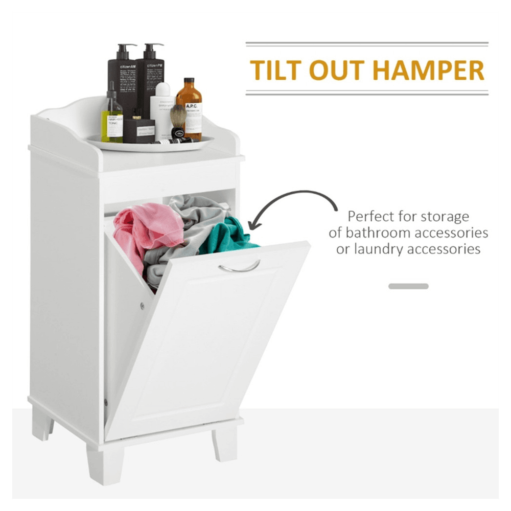 image-Free Standing Home Organizer Hamper, Bathroom Storage Cabinet, White