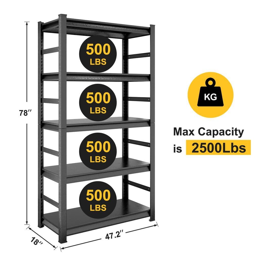 image-H78 * W47.2 * D18 Storage Shelves 5 Tier Heavy Duty Metal Shelving Unit Adjustable Shelving Units and Storage Rack Kitchen Garage Shelf