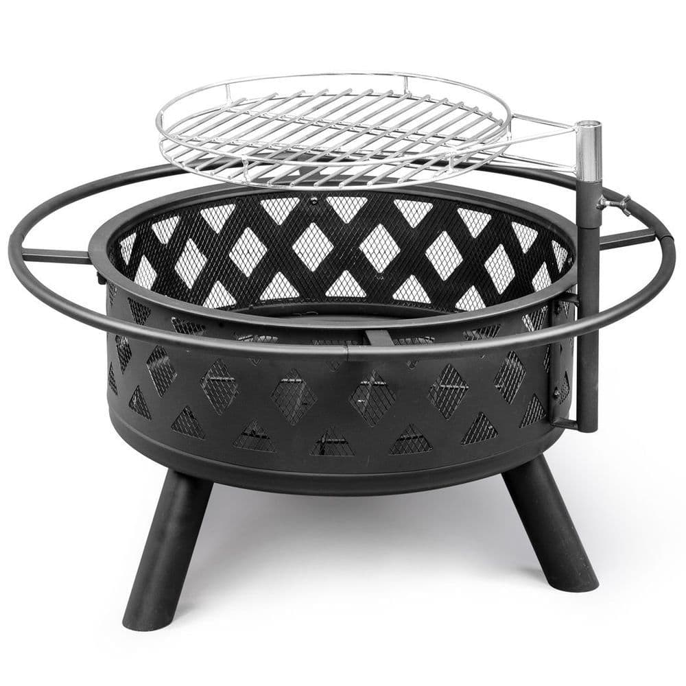 image-30in Outdoor Metal Fire Pit with Cooking Grates Black