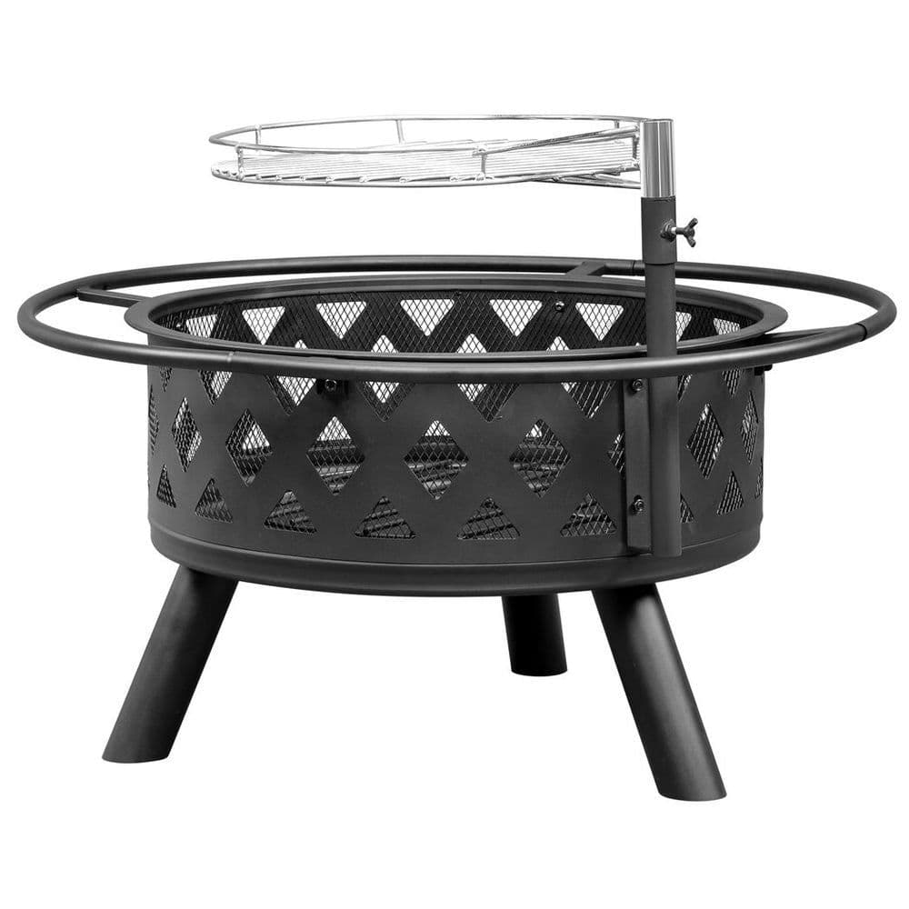 image-30in Outdoor Metal Fire Pit with Cooking Grates Black