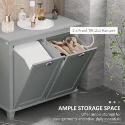 image-Tilt-Out Laundry Sorter Cabinet, Bathroom Storage Organizer Grey-AS