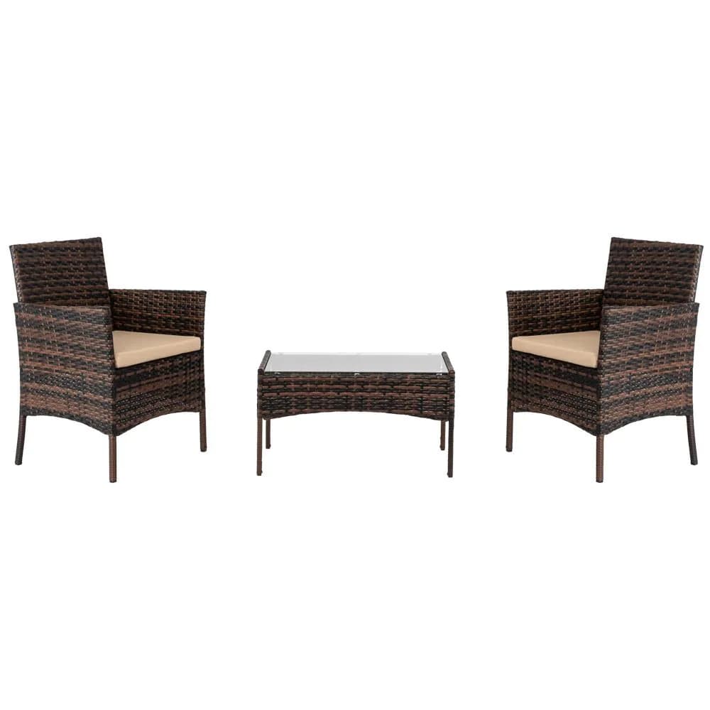image-2pcs Arm Chairs 1pc Love Seat & Tempered Glass Coffee Table Rattan Sofa Set Brown Gradient