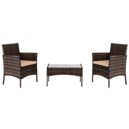 image-2pcs Arm Chairs 1pc Love Seat & Tempered Glass Coffee Table Rattan Sofa Set Brown Gradient