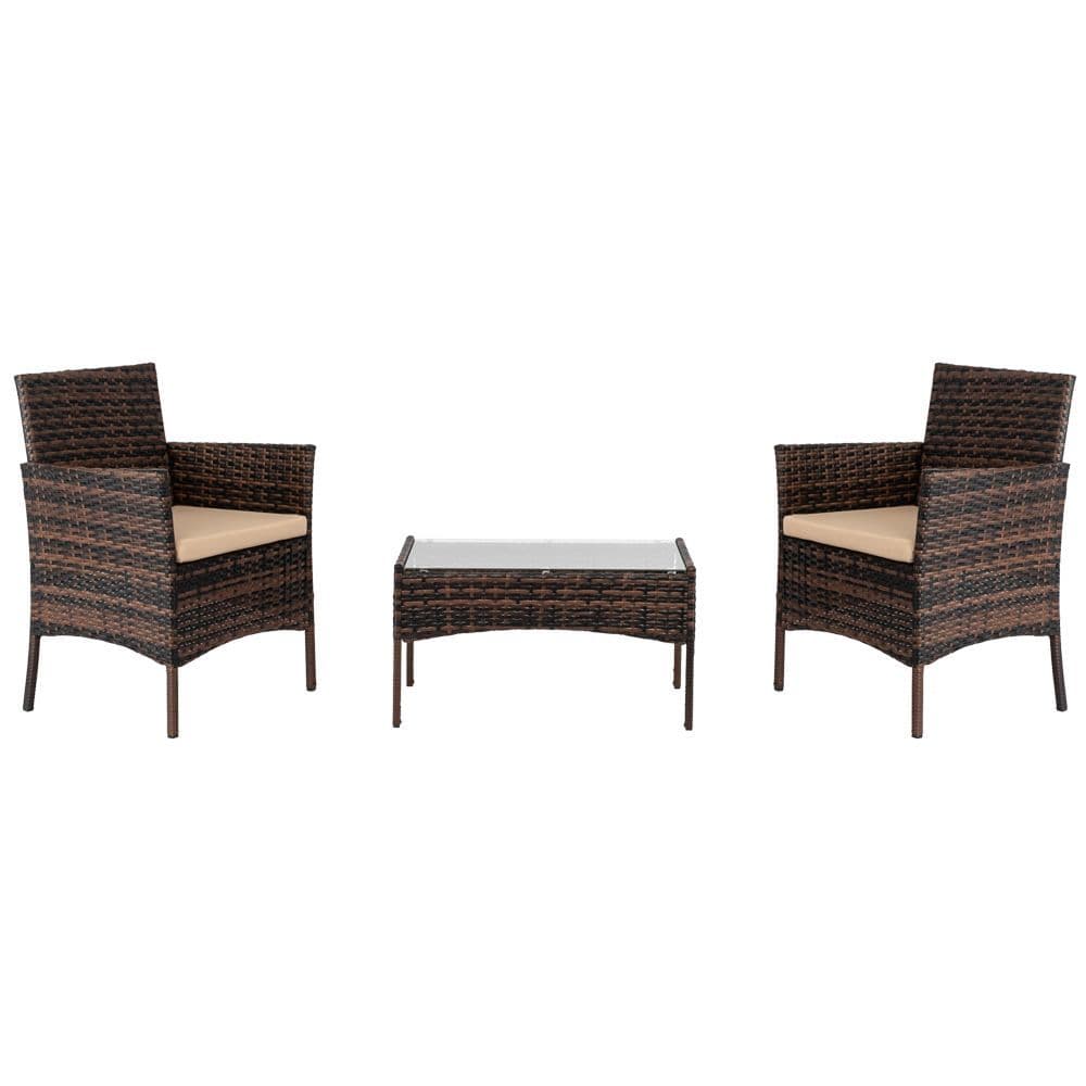 image-2pcs Arm Chairs 1pc Love Seat & Tempered Glass Coffee Table Rattan Sofa Set Brown Gradient
