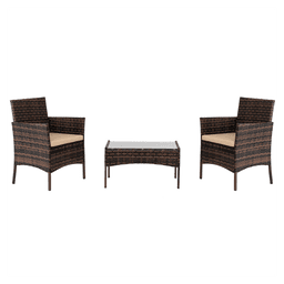 image-2pcs Arm Chairs 1pc Love Seat & Tempered Glass Coffee Table Rattan Sofa Set Brown Gradient